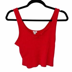 Garage Bright Red Ribbed Scoop Tank Top